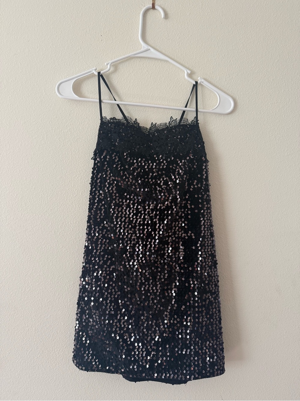 Free People Black Sequin Lace Cami Dress